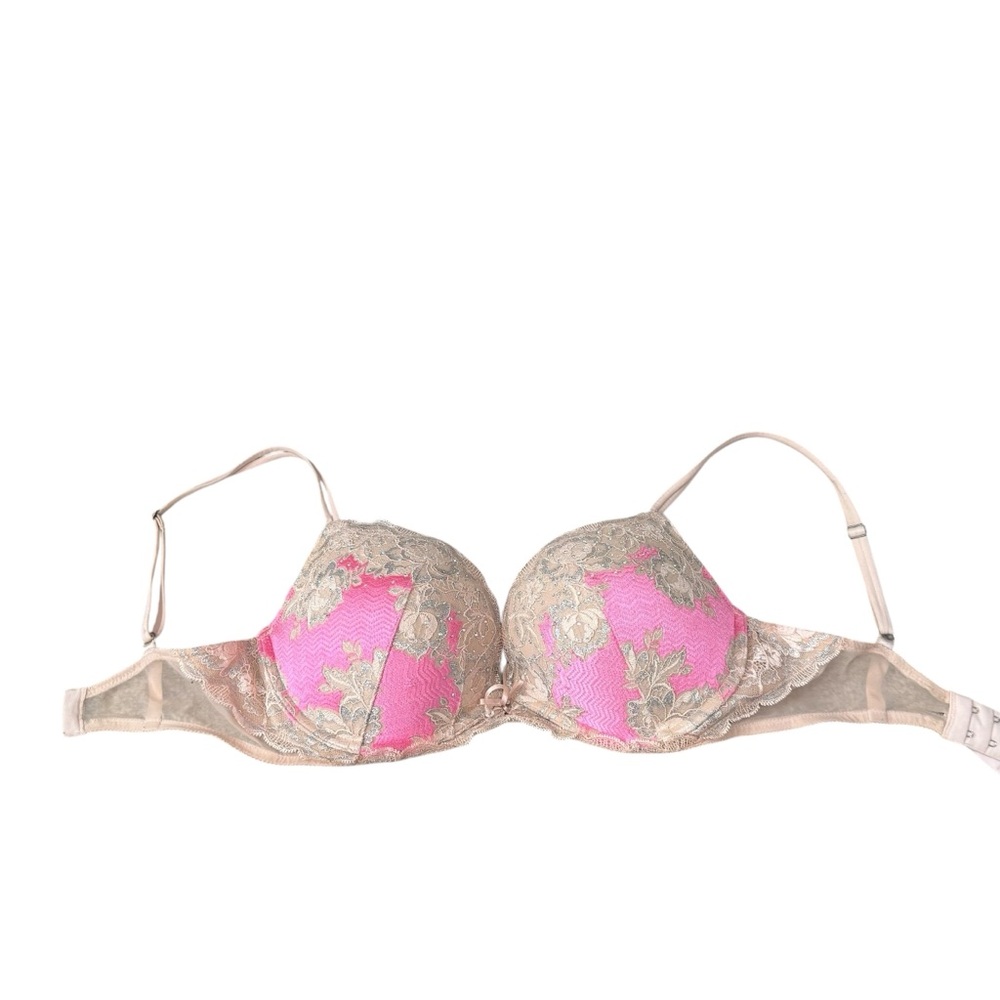 Victoria’s Secret 34DD Very Sexy Push-Up Bra Pink Beige Lace Rhinestone Crystal - Picture 5 of 8
